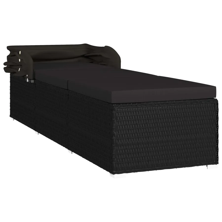 Chaise longue avec auvent et coussin Résine tressée Gris - 35