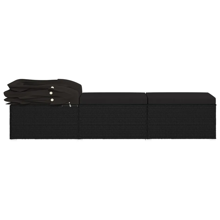 Chaise longue avec auvent et coussin Résine tressée Gris - 36