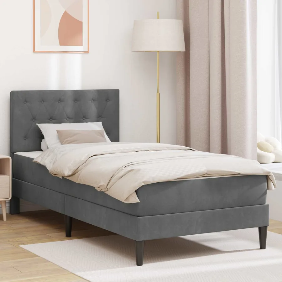 Cadre de lit avec matelas Gris foncé 100 x 200 cm Velours