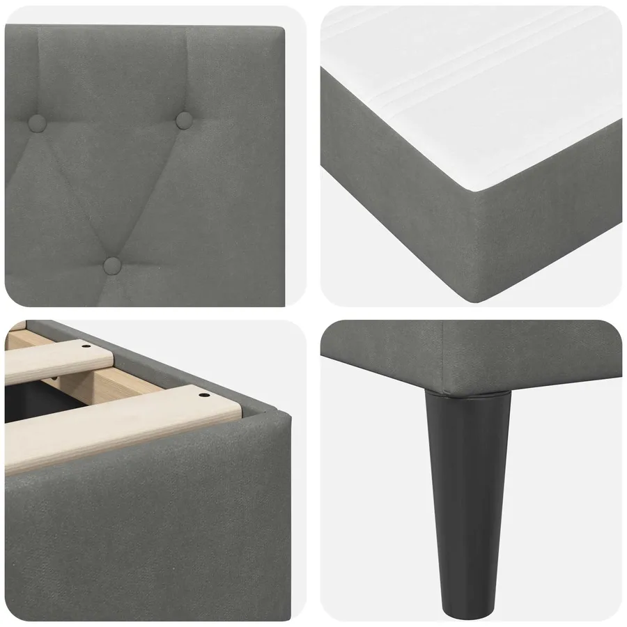 Cadre de lit avec matelas Gris foncé 100 x 200 cm Velours - 9