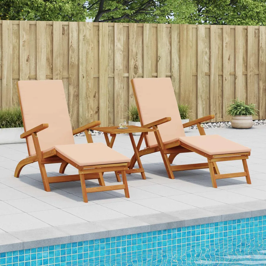 Chaise longue inclinable et pliable 3 pcs Beige