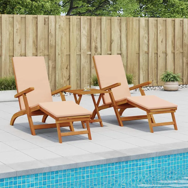 Chaise longue inclinable et pliable 3 pcs Beige