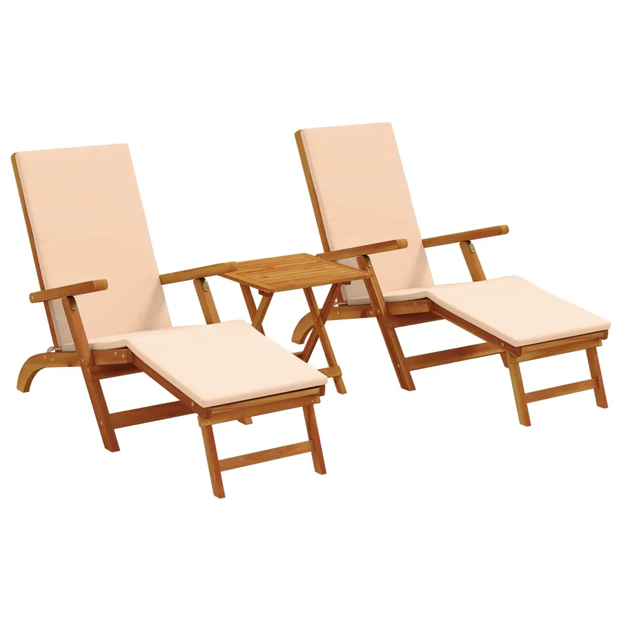 Chaise longue inclinable et pliable 3 pcs Beige - 2