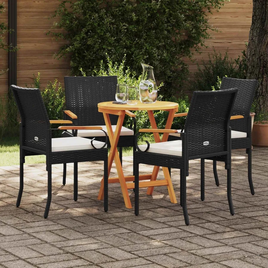 Chaises de jardin avec coussin 4 pcs Noir et blanc crème - 3