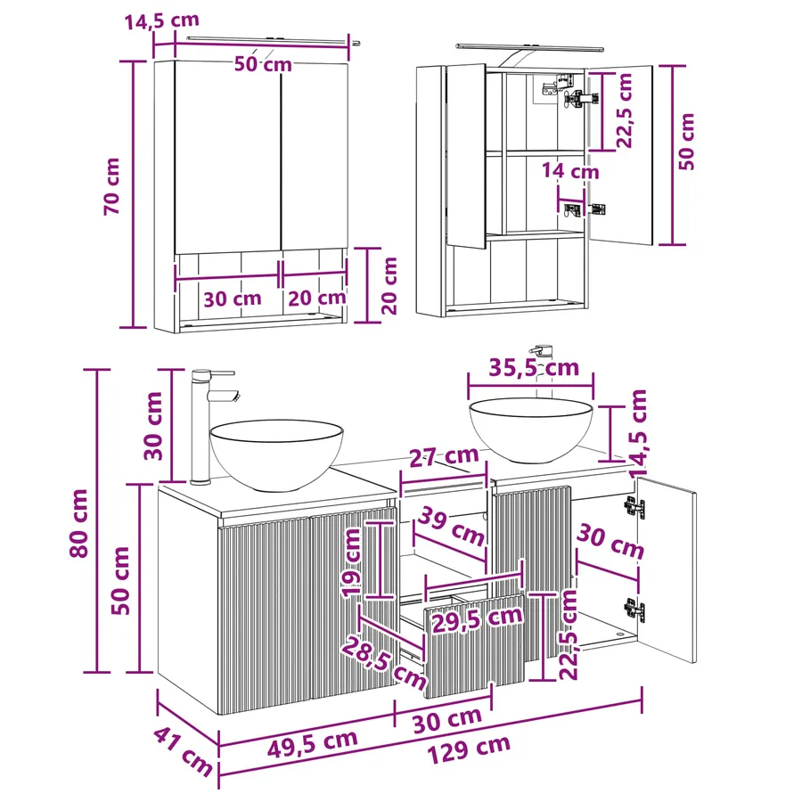 Ensemble d'armoire de salle de bain 5 pcs Gris béton - 14