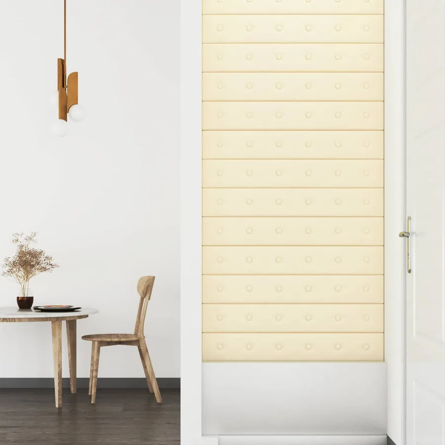 Tête de lit murale 12 pcs Crème 90 x 15 cm Simili cuir - 3