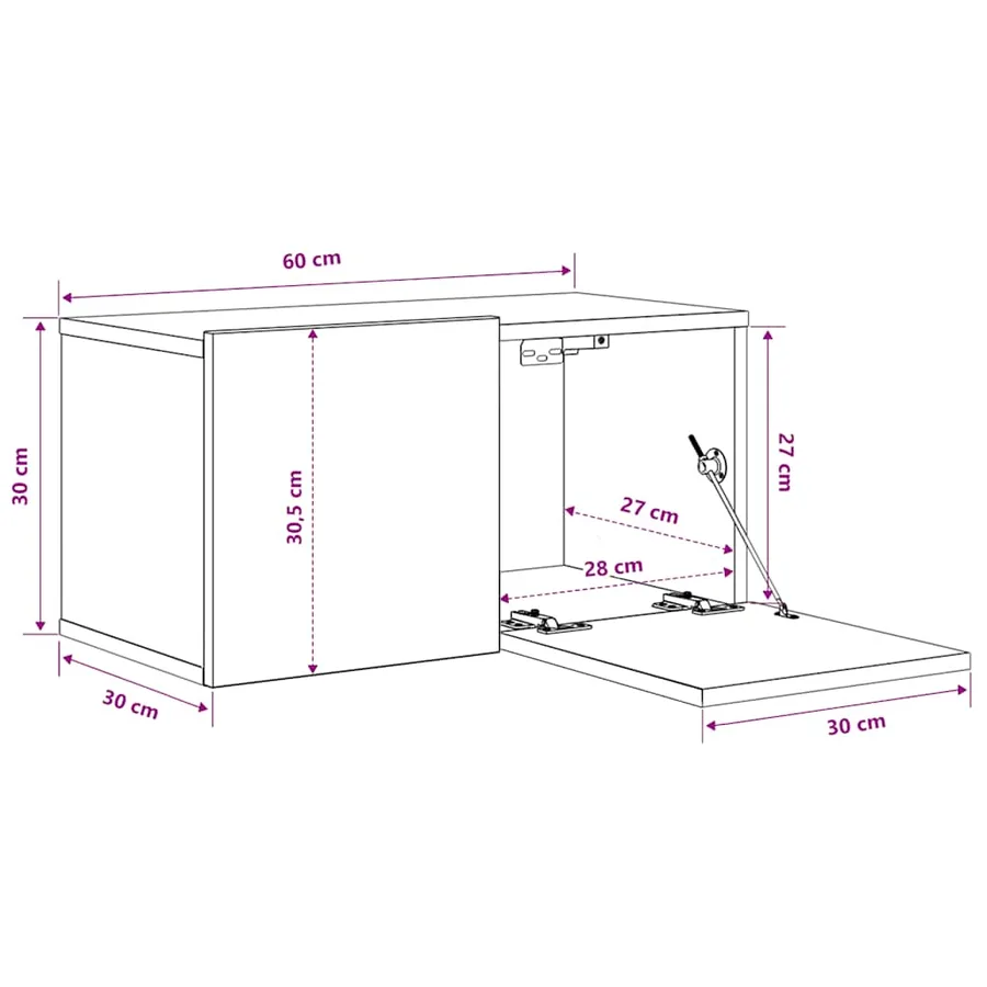 Meuble TV suspendu Gris béton 60x30x30 cm - 8