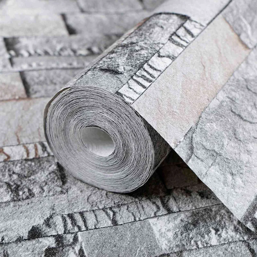 Papier peint en pierre 3D Gris 10 x 0,53 m Tissu non tissé - 4