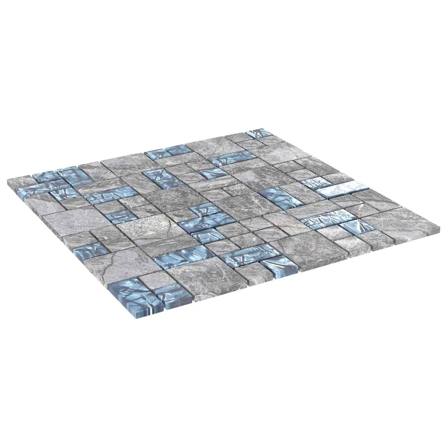Carrelage en mosaïque 11 pcs Gris et bleu 50 x 50 cm Verre