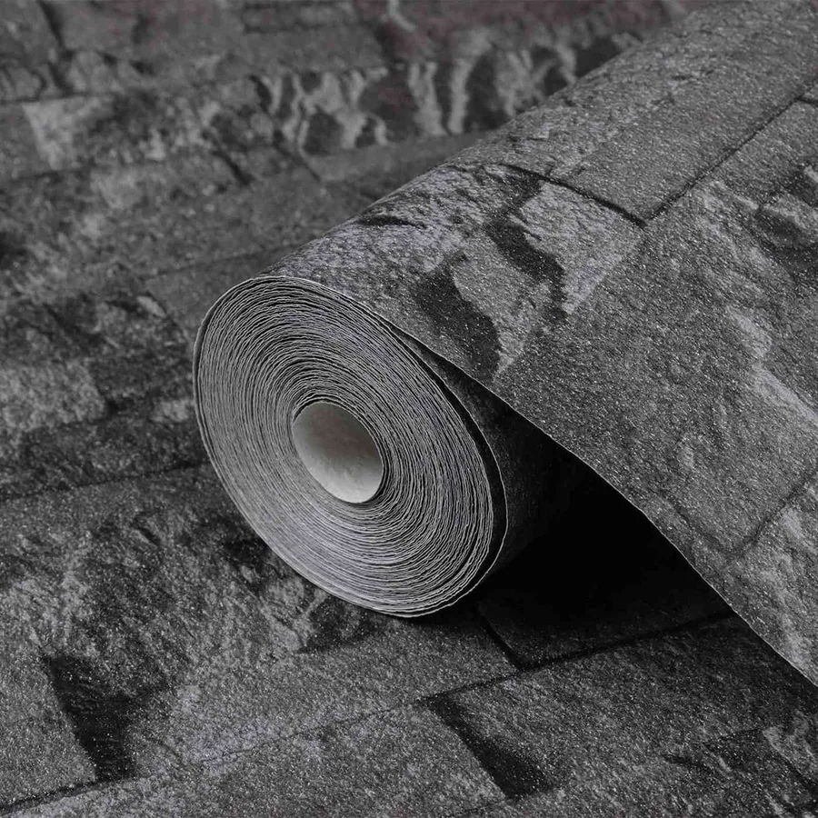 Papier peint en pierre 3D Noir 10 x 0,53 m Tissu non tissé - 4