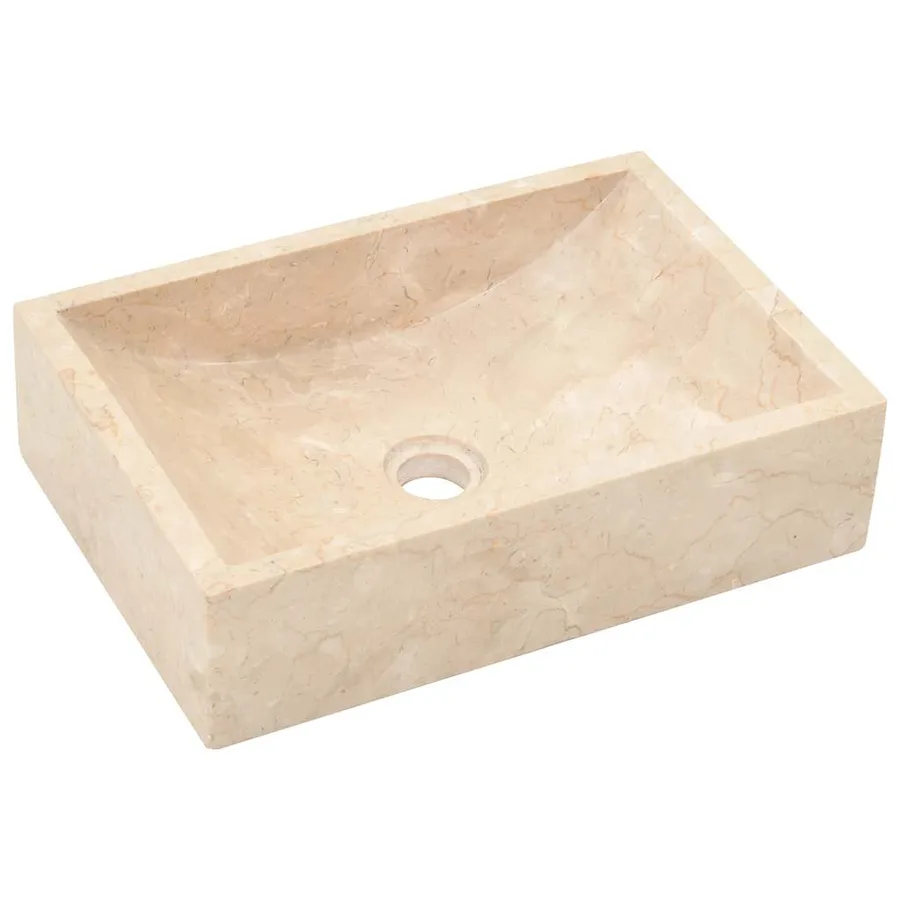 Armoire de salle de bain et lavabos en marbre crème Teck massif - 11