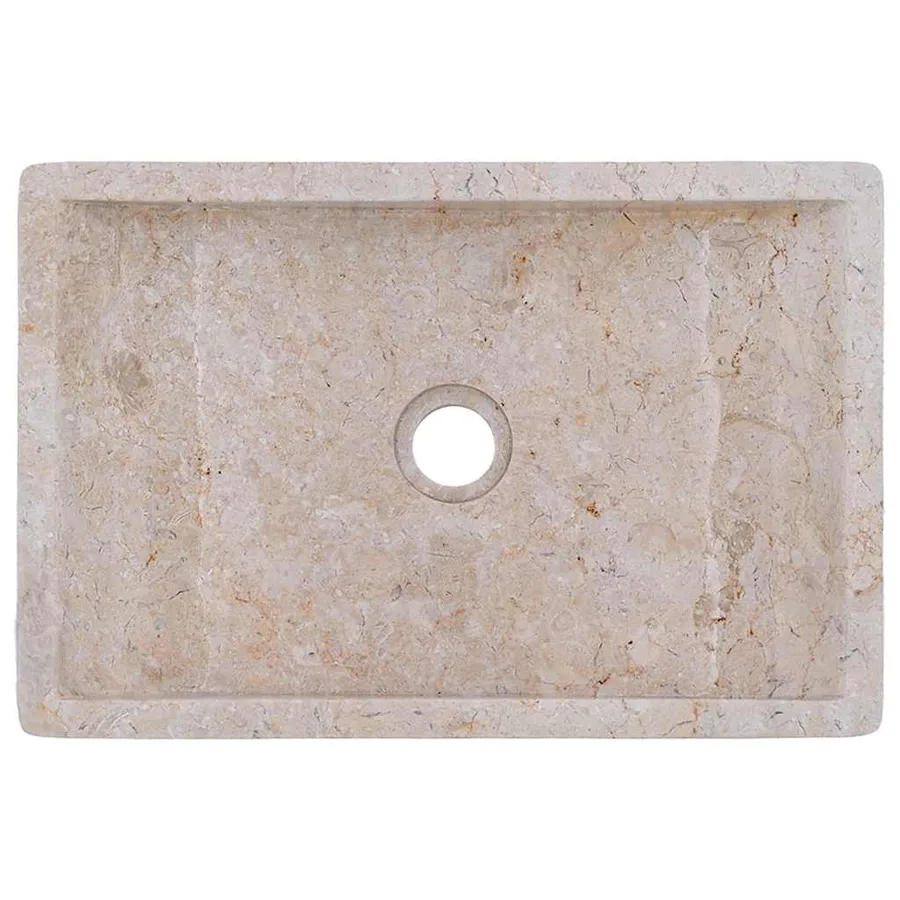 Armoire de salle de bain et lavabos en marbre crème Teck massif - 16
