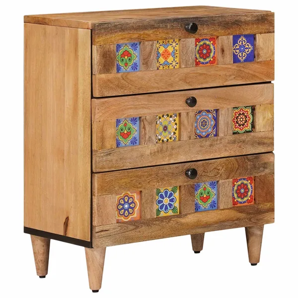 Cabinet de chevet Naturel 50 x 33 x 62 cm Bois de mangue massif