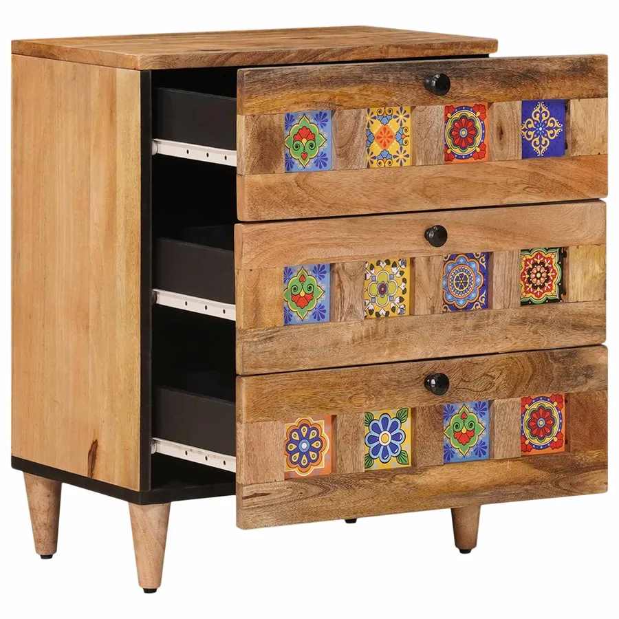 Cabinet de chevet Naturel 50 x 33 x 62 cm Bois de mangue massif - 2