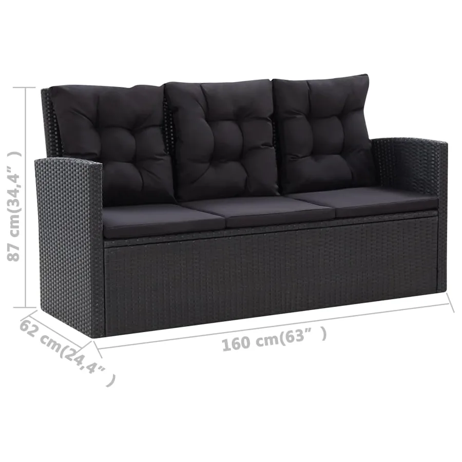 Salon de jardin 6 pcs avec coussins Résine tressée Noir - 16