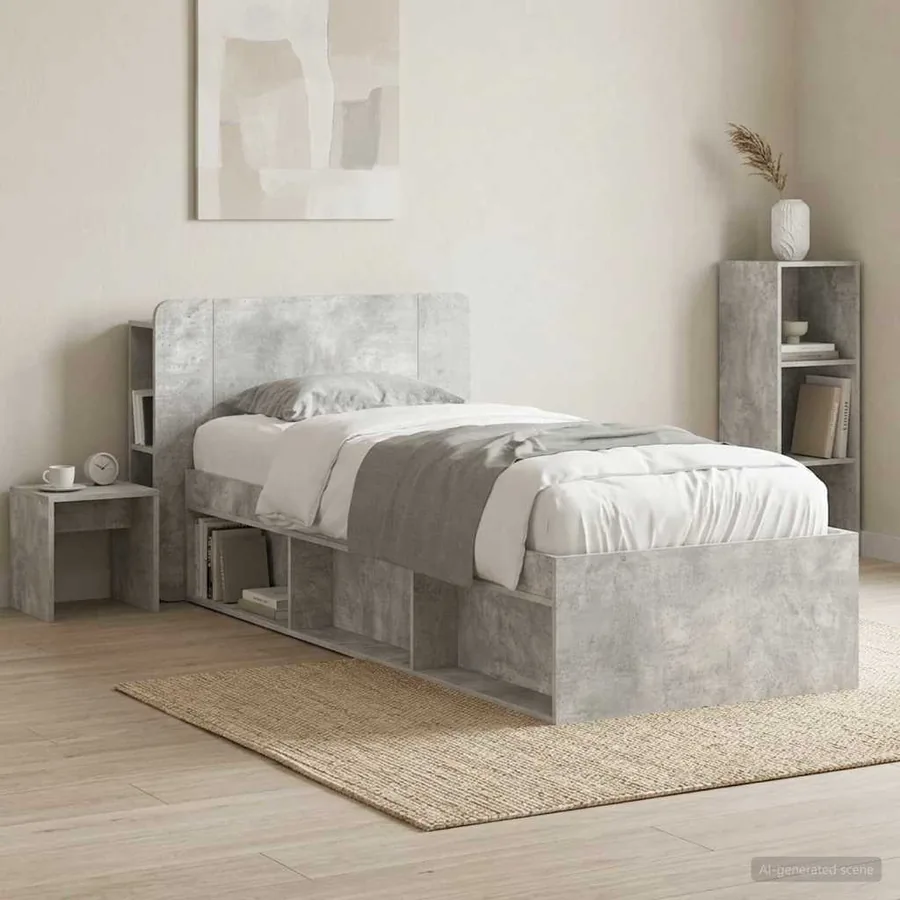 Cabinet de Tête de Lit Gris béton Bois d'ingénierie