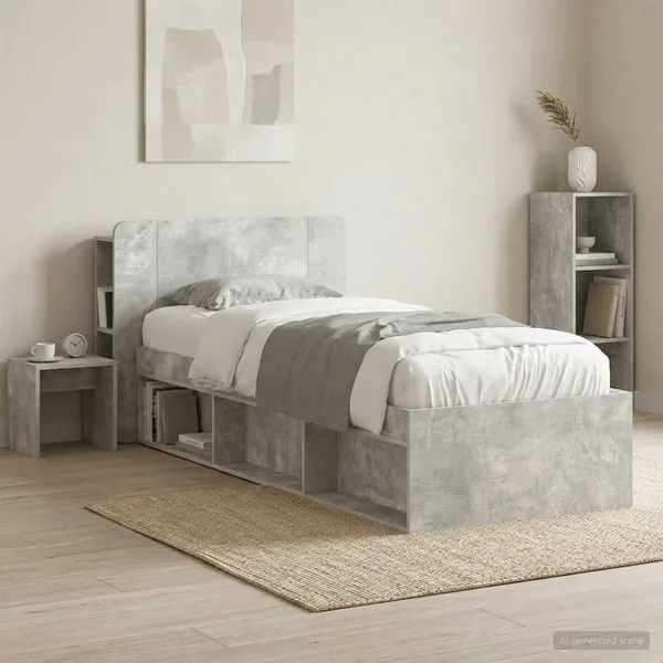 Cabinet de Tête de Lit Gris béton Bois d'ingénierie