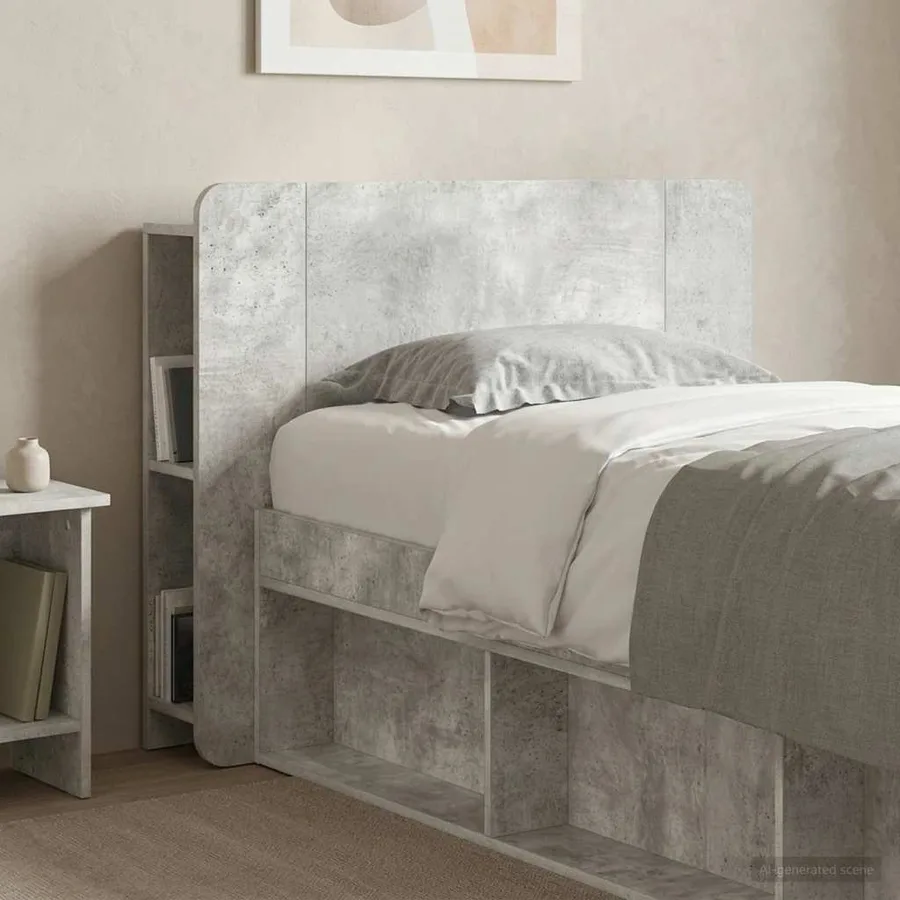Cabinet de Tête de Lit Gris béton Bois d'ingénierie - 4