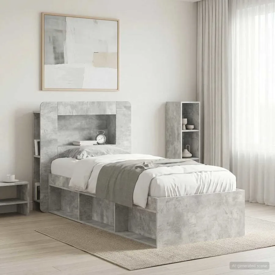 Cabinet de Tête de Lit Gris béton Bois d’ingénierie