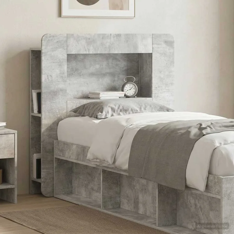 Cabinet de Tête de Lit Gris béton Bois d’ingénierie - 4