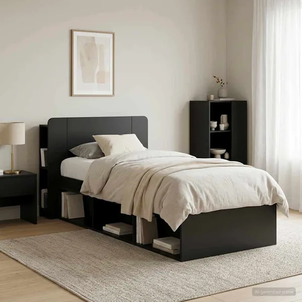 Cabinet de Tête de Lit avec stockage Noir Bois d'ingénierie