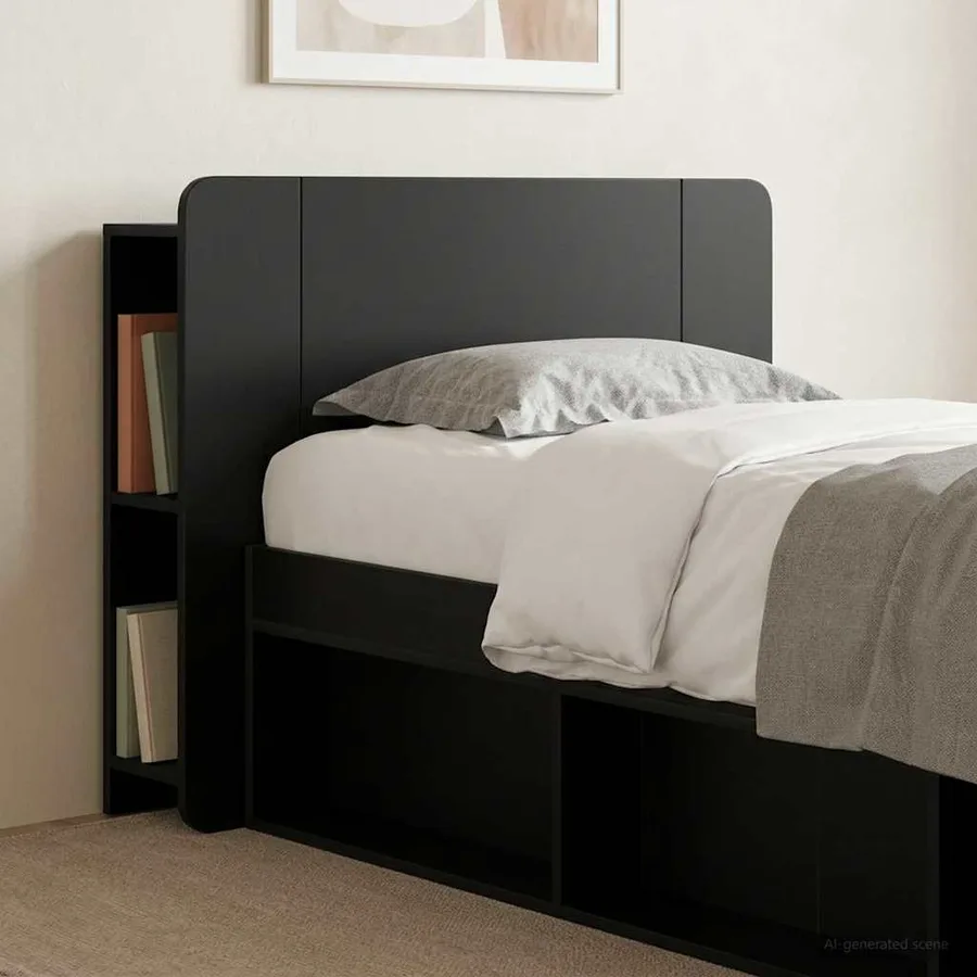 Cabinet de Tête de Lit avec stockage Noir Bois d'ingénierie - 4