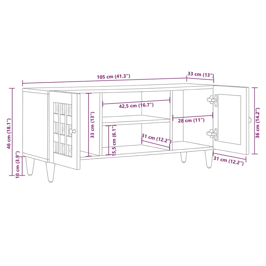 Meuble TV Naturel 105 x 33 x 46 cm Bois de mangue massif - 11