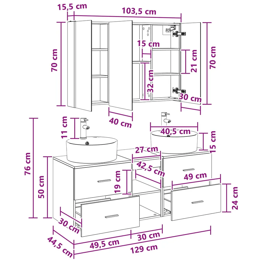 Ensemble de mobilier de salle de bain 4 pcs Bois ancien - 13