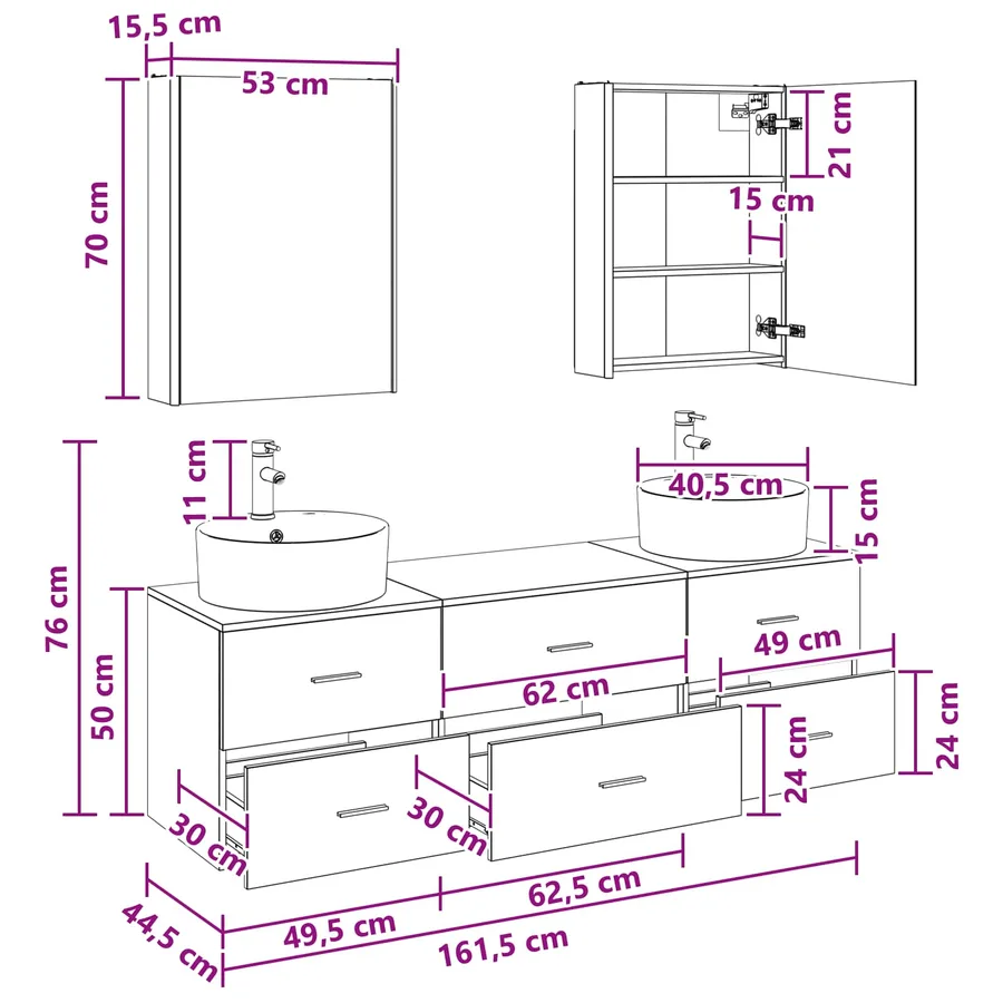 Ensemble de mobilier de salle de bain 5 pcs Bois ancien - 13