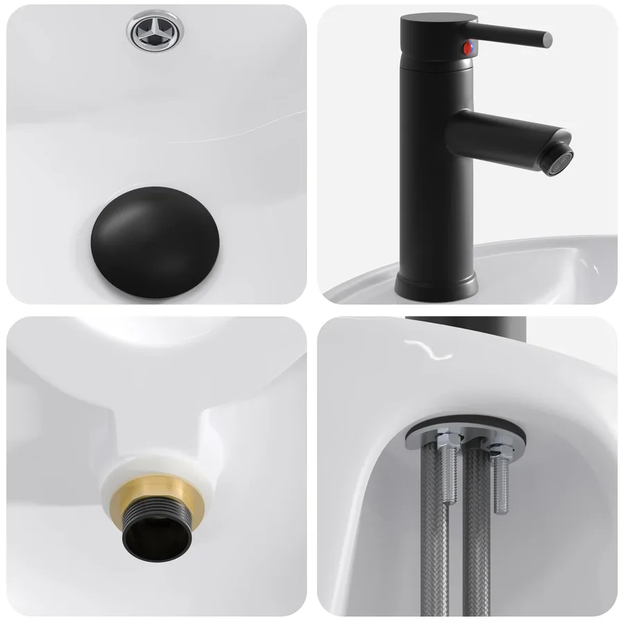 Lavabo de salle de bains Noir Mat 40,5 x 40,5 x 15 cm métal - 8