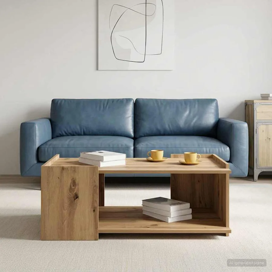Table basse Chêne artisanal 90 x 50 x 33 cm Bois d'ingénierie - 4