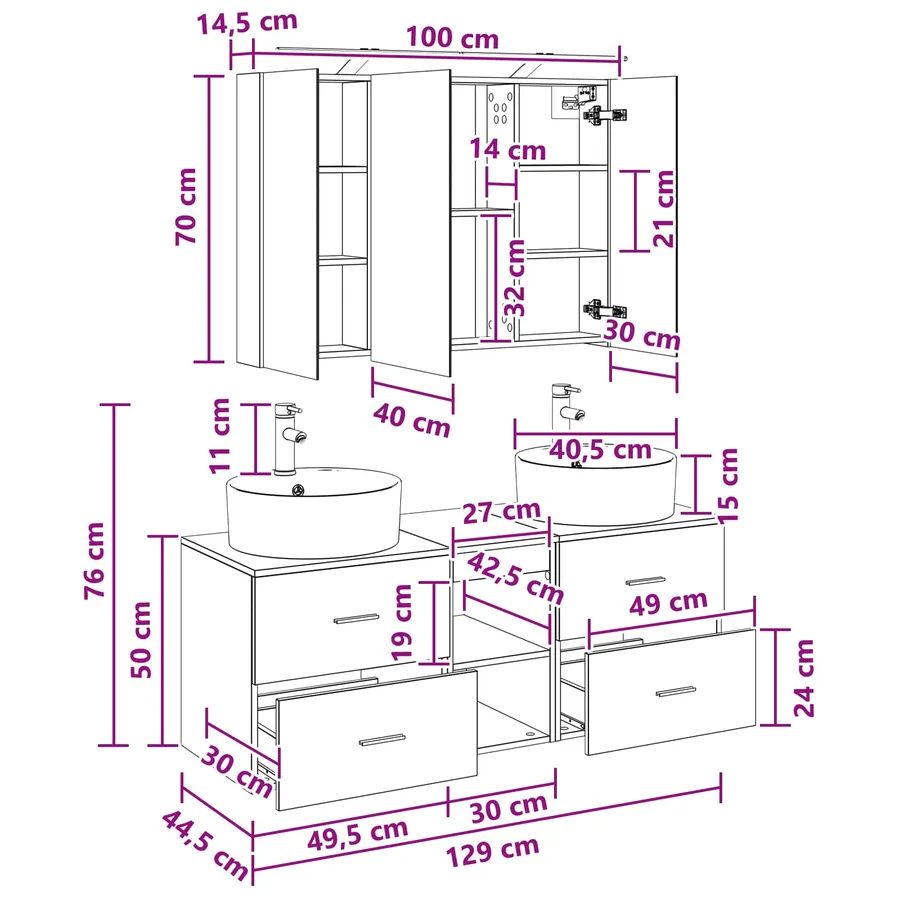 Ensemble de mobilier de salle de bain 4 pcs Gris béton - 13