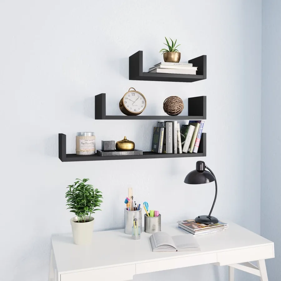 Étagères murales 3 pcs Gris Bois d'ingénierie