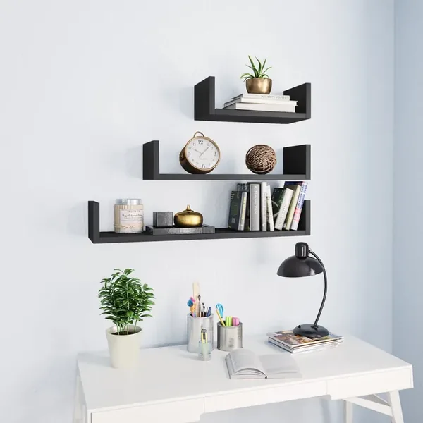 Étagères murales 3 pcs Gris Bois d'ingénierie