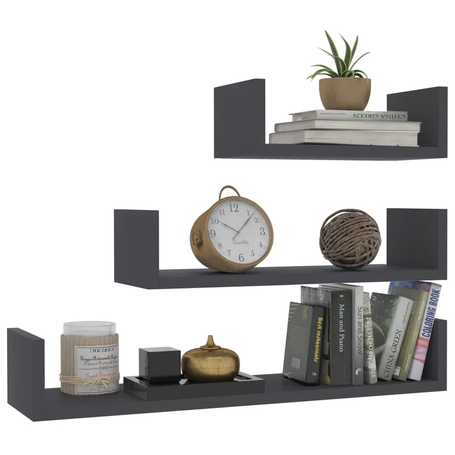 Étagères murales 3 pcs Gris Bois d'ingénierie - 3