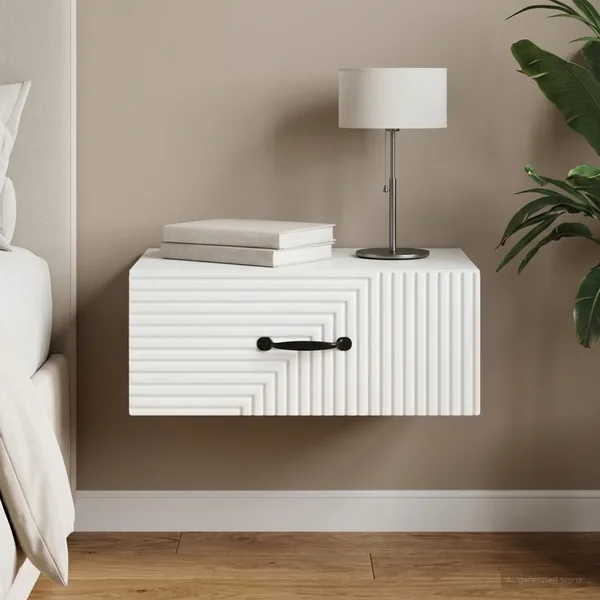 Cabinet de chevet mural avec tiroir Blanc 49 x 34,5 x 20 cm