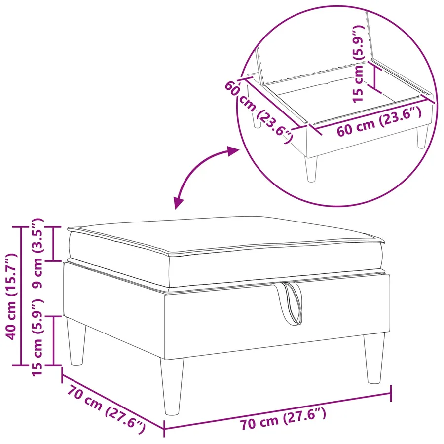 Pouf avec Rangement Marron foncé Tissu - 11