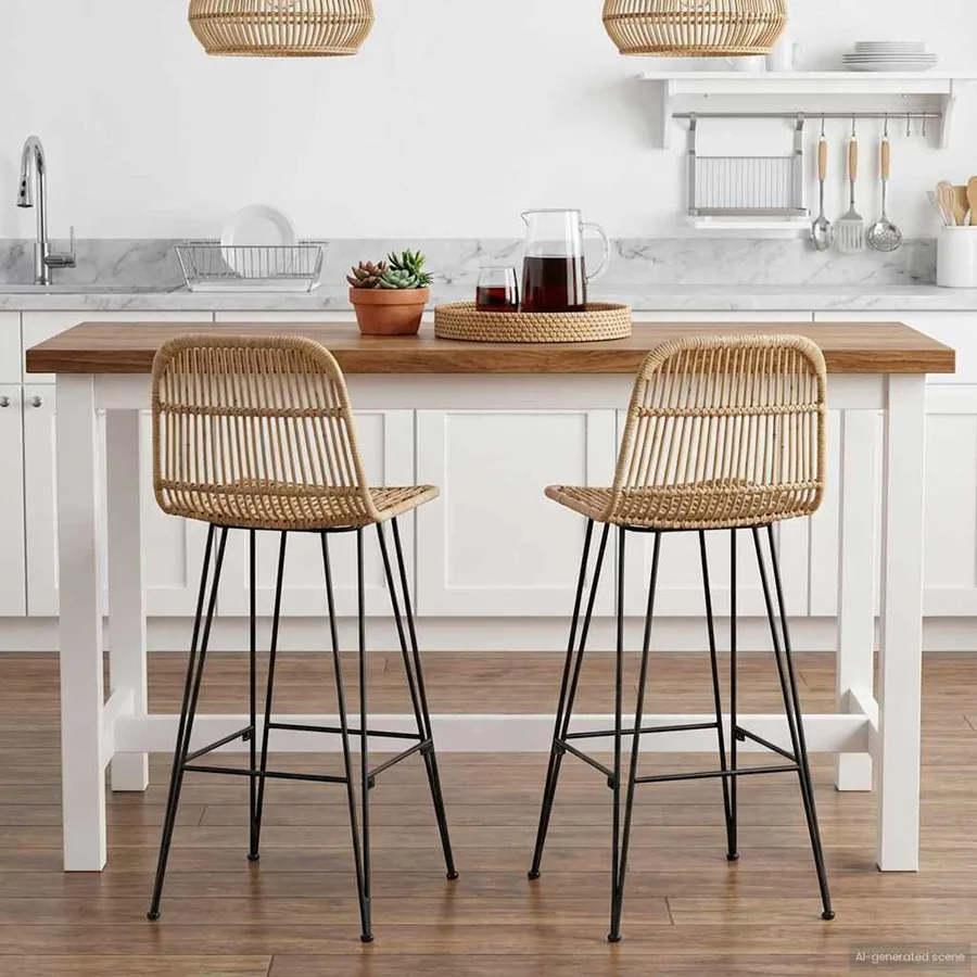 Tabouret de bar 2 pcs Naturel 44 x 55 x 109 cm Rattan et Acier