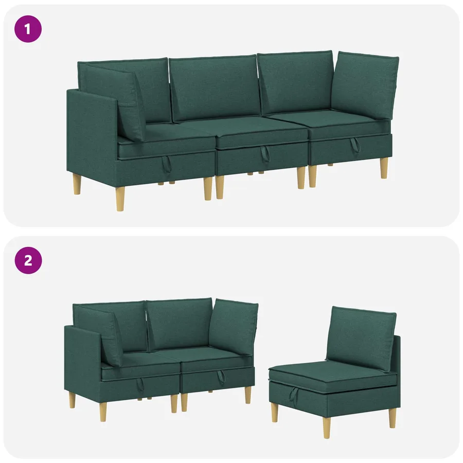 Canapé modulaire avec rangement 3 pcs Vert foncé Tissu - 10