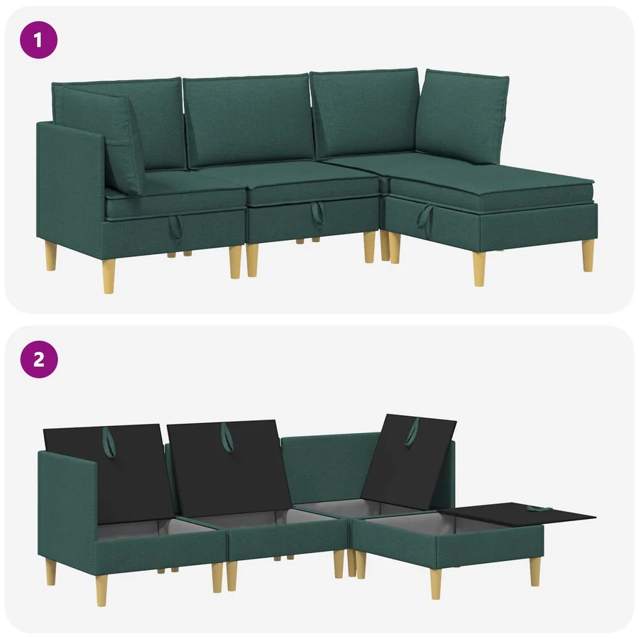 Canapé modulaire avec rangement 4 pcs Vert foncé Tissu - 8