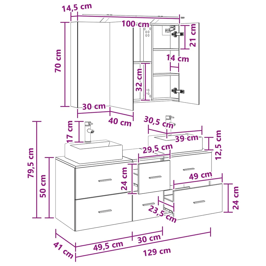 Ensemble de mobilier de salle de bain 4 pcs Gris béton - 13