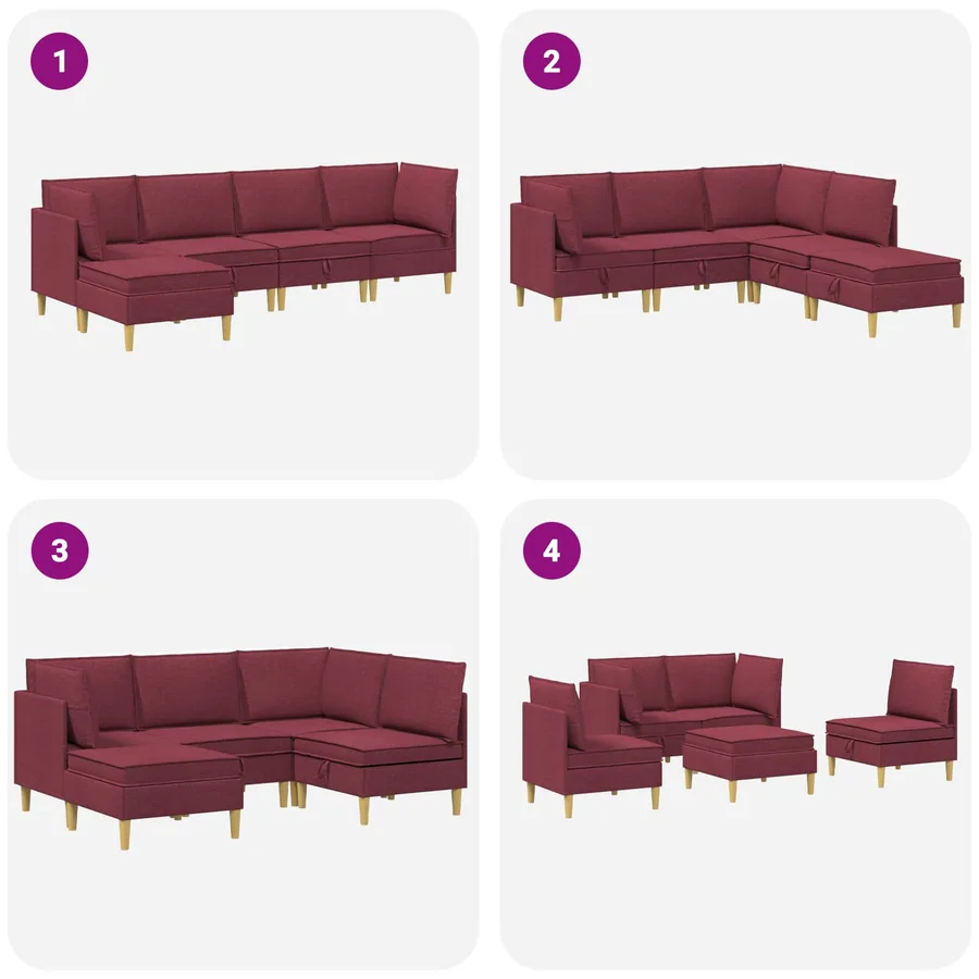 Canapé modulaire avec rangement 5 pcs Bordeaux Tissu - 9