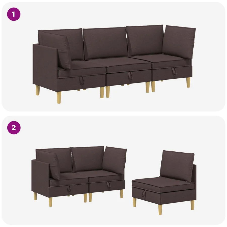 Canapé modulaire avec rangement 3 pcs Marron foncé Tissu - 8