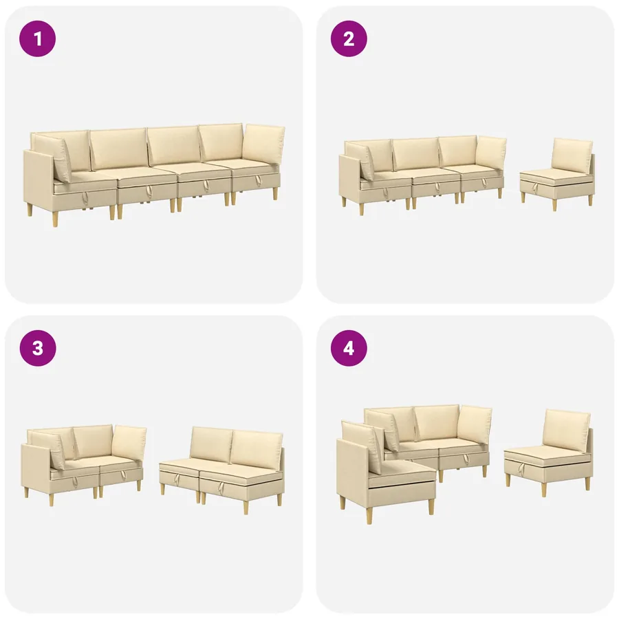 Canapé modulaire avec rangement 4 pcs Crème Tissu - 10
