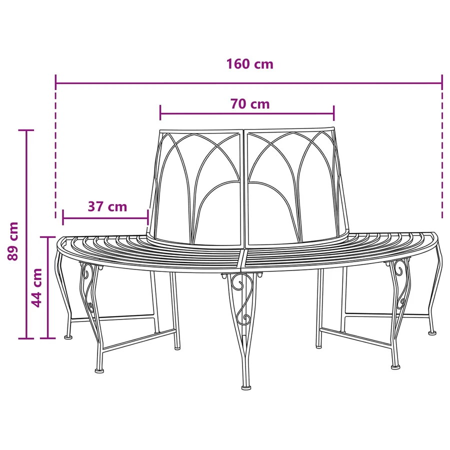 Banc d'Arbre 4-Nombre de places 160 x 80 x 89 cm Acier - 5