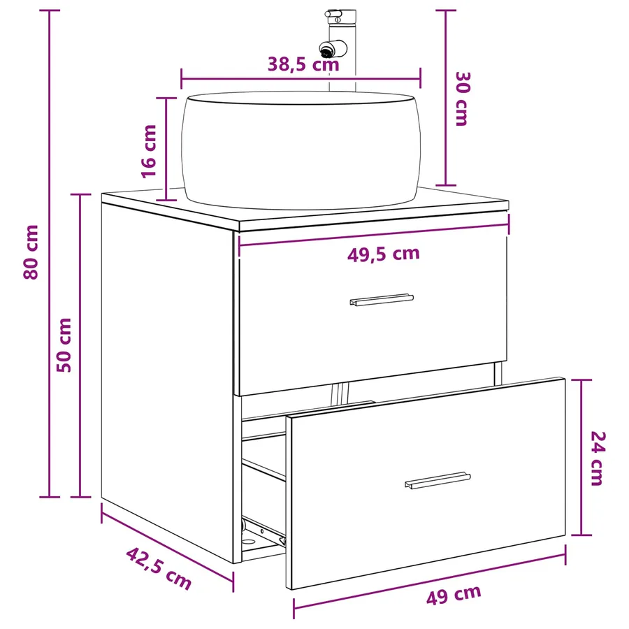 Vanité de lavabo mural Sonoma gris 49,5 x 44,5 x 66 cm - 9
