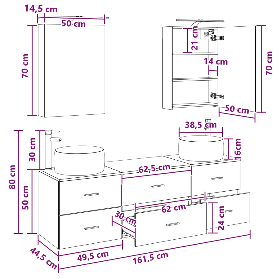 Ensemble de mobilier de salle de bain 5 pcs Gris béton - 14