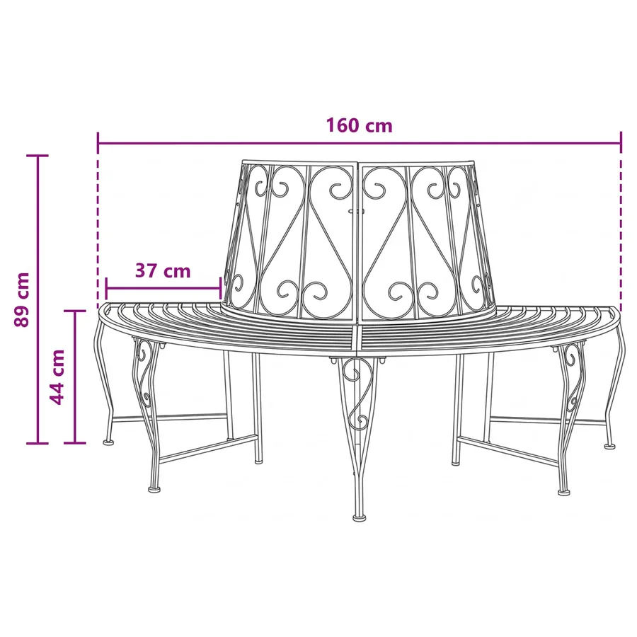 Banc d'Arbre 4-Nombre de places 160 x 80 x 89 cm Acier Noir - 6