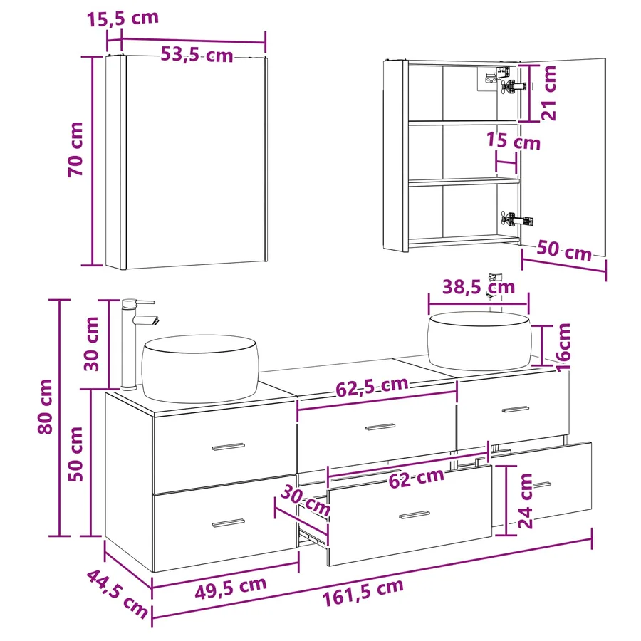 Ensemble de mobilier de salle de bain 5 pcs Chêne noir - 14