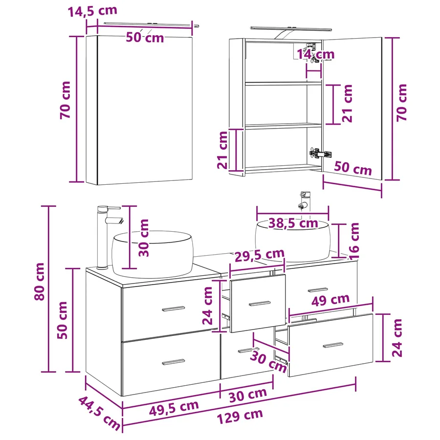 Ensemble de mobilier de salle de bain 5 pcs Gris béton - 15